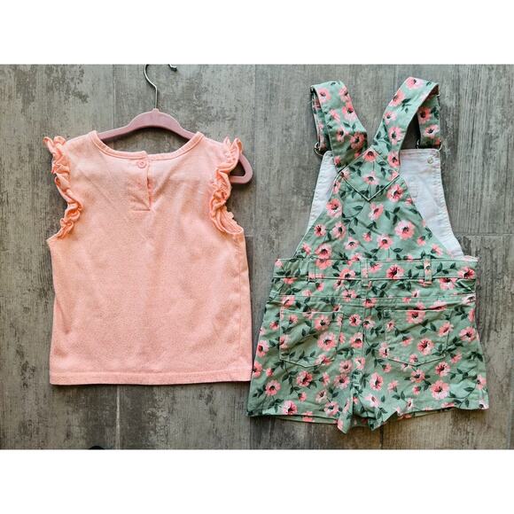 LITTLE LASS Girls 2 Piece Outfit Set Overalls Shortalls Designer Floral Denim 6 - Picture 5 of 7